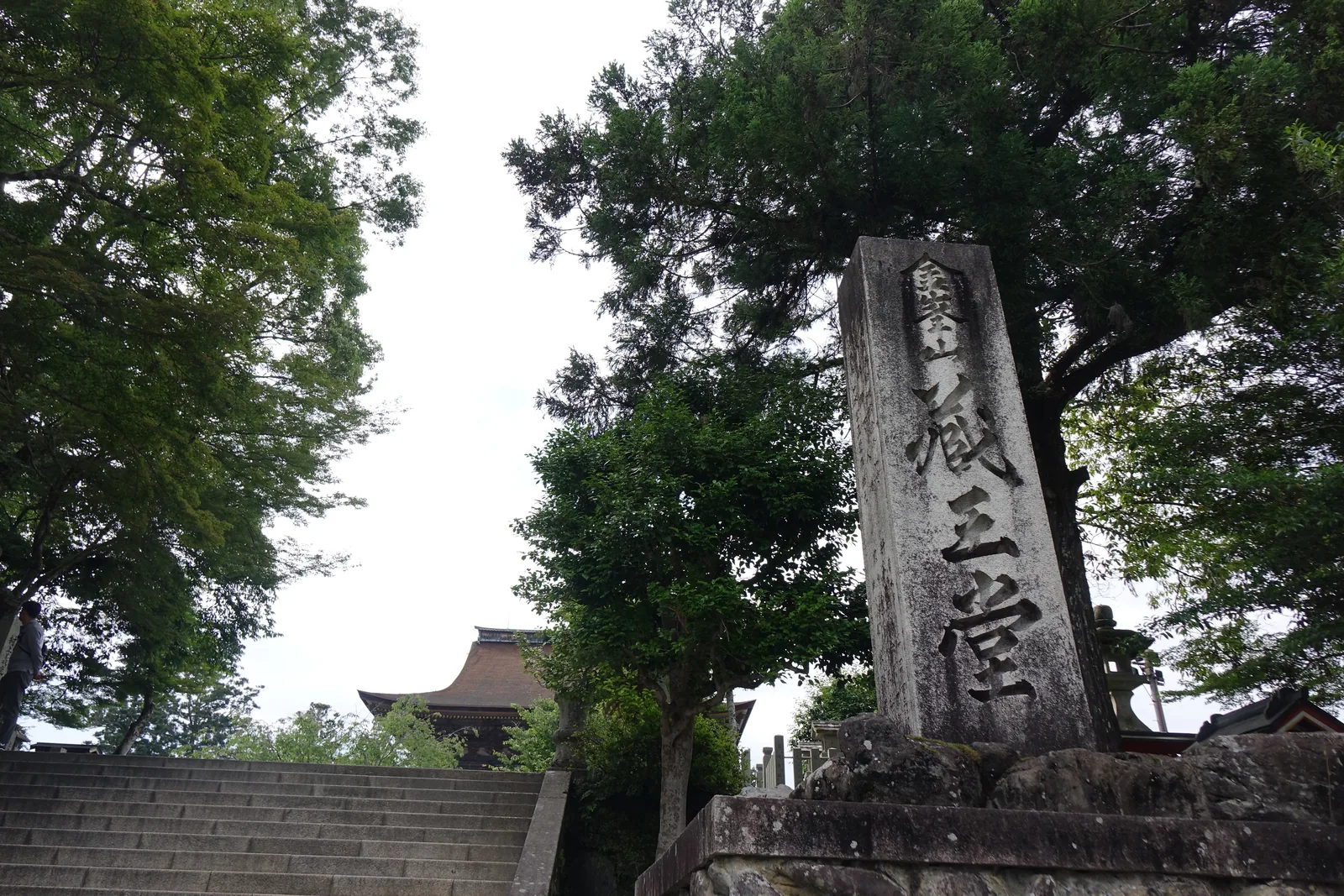 石標「金峯山寺蔵王堂」與往境內的寬石階