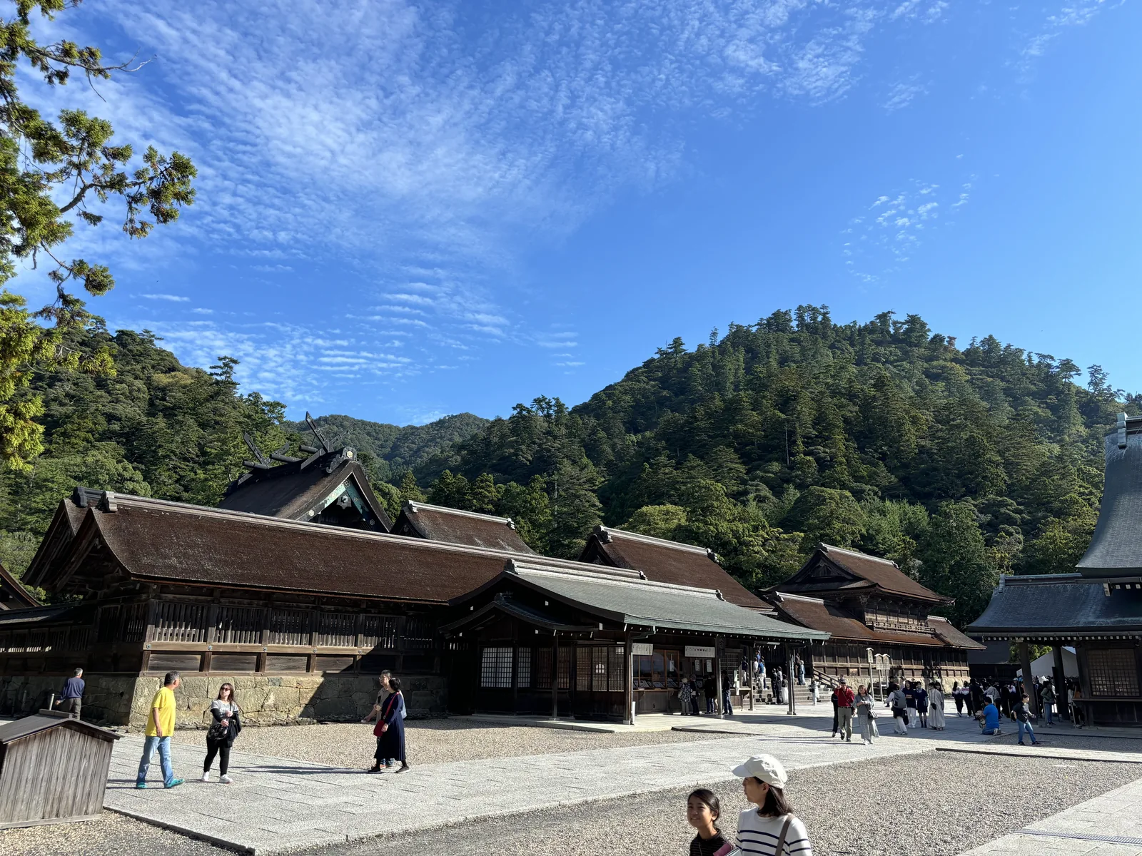 出雲大社的十九社，一列細長的建築，十九扇門一字排開