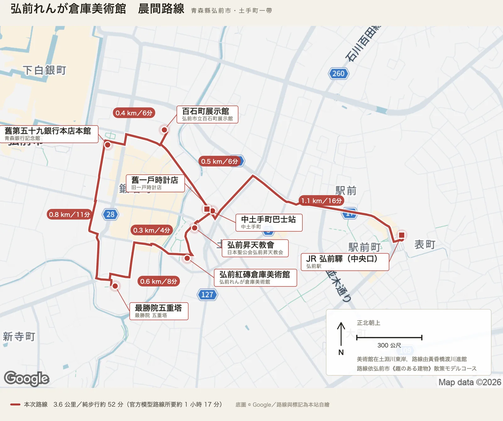 弘前紅磚倉庫美術館晨間路線圖